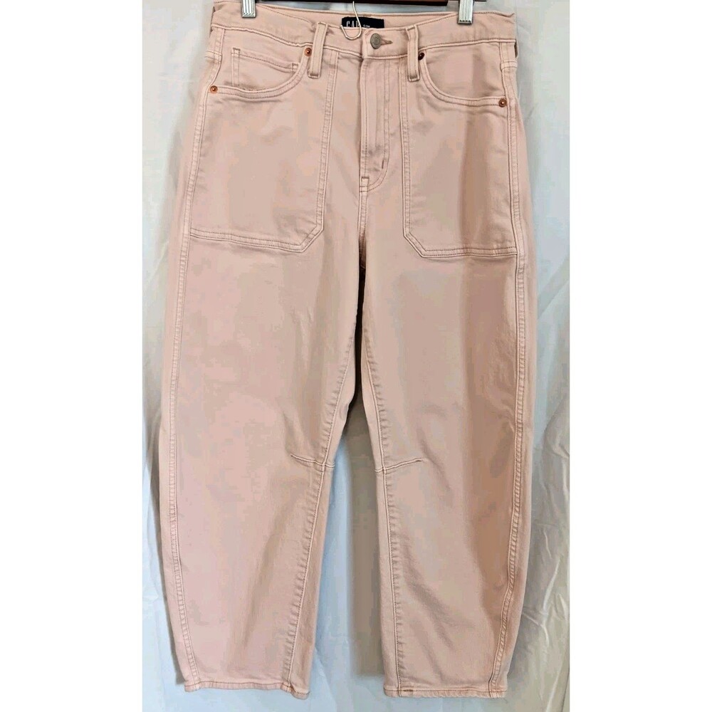 GAP Barrel Jeans Womens 6/28 Dull Rose Pink High Rise Patch Pocket Cropped